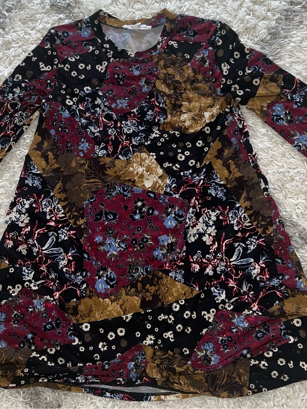 BCBGeneration Black Burgundy Floral Print Top